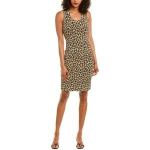 Theory NWT Leopard Sheath Dress Glossed Tan Black Animal Print Small